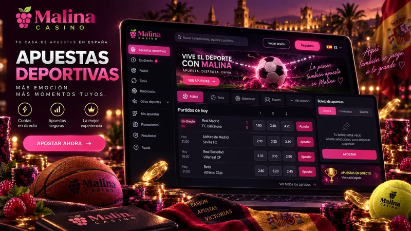 Interfaz de apuestas deportivas de Malina Casino con cuotas en euros