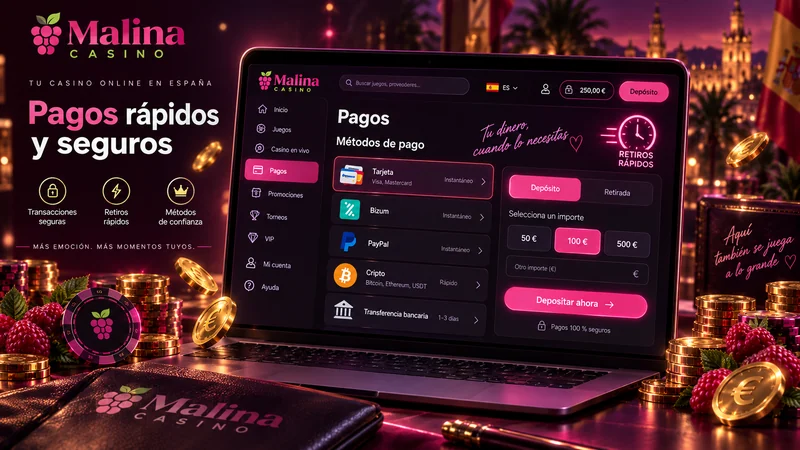 Caja de Malina Casino con los métodos de pago disponibles en euros